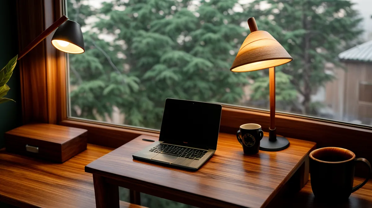 Gestión del tiempo y prioridades en el trabajo: cuaderno verde abierto sobre el escritorio de una agencia digital