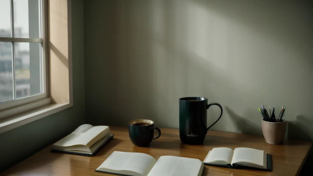 Mano sobre la tapa del cuaderno verde donde se anota la toma de decisiones y el mentoring laboral del día