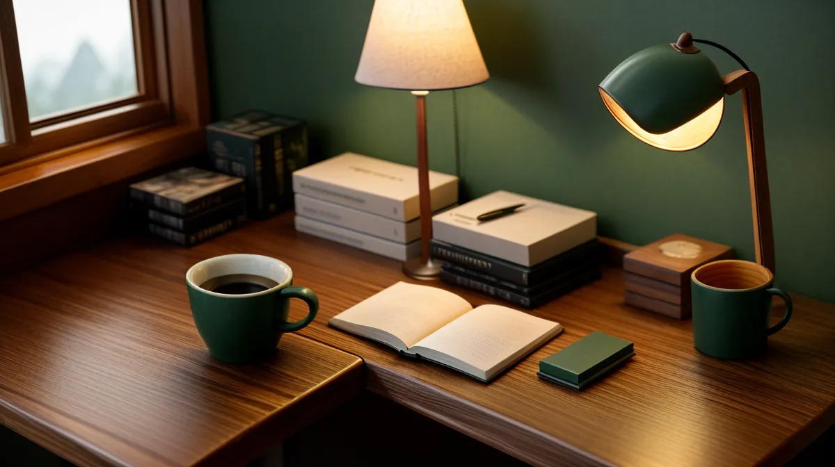 Reuniones uno a uno efectivas para mejorar el desempeño: cuaderno y taza de café en un escritorio de agencia